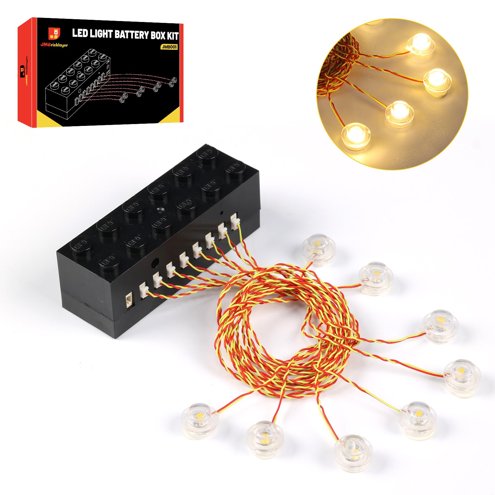 

JMBricklayer LED Lighting Kit Building Block Set, 2x6 Light-Up Bricks with Light-Sensing Mode, Rechargeable DIY Lighting Accessories for Building