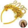 Fabric 2025 Digital New Year Party Headband Gold Foil Glitter Holiday Hair Hoop Head Boppers New Year Eve Party Accessories