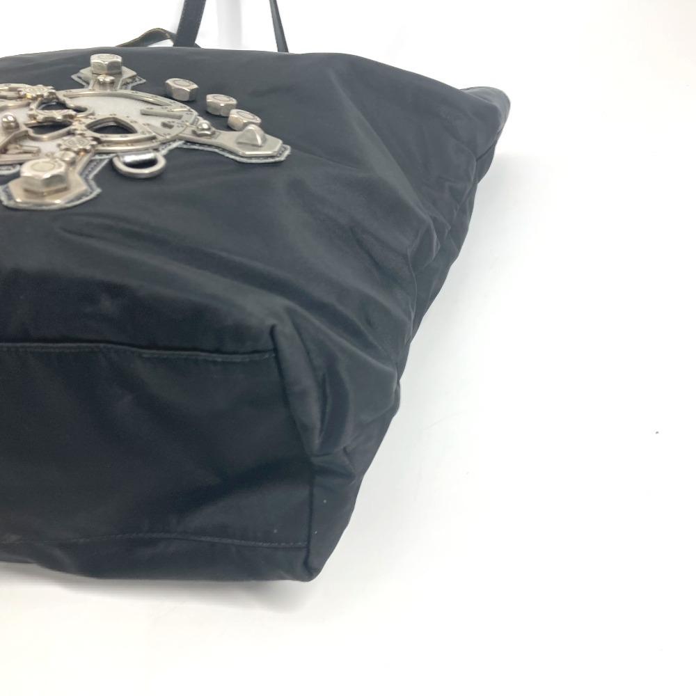 Prada Logo lebky Taška přes rameno Nákupní taška Nylon / Kůže Černá