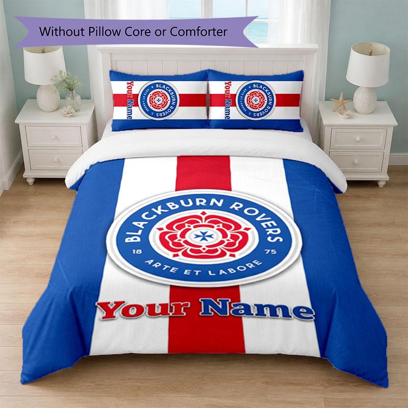 Blackburn Rovers Football Custom Name Text Bedding Set 1 Duvet Cover+2 Pillowcases Soccer Logo Personalized Gift For Special Occasion Bedroom Decor