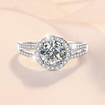 D kleur 1ct moissanite ring S925 sterling zilveren damesring ronde tas V karaat ring diamanten verlovingsring trouwring cadeau voor vriendin