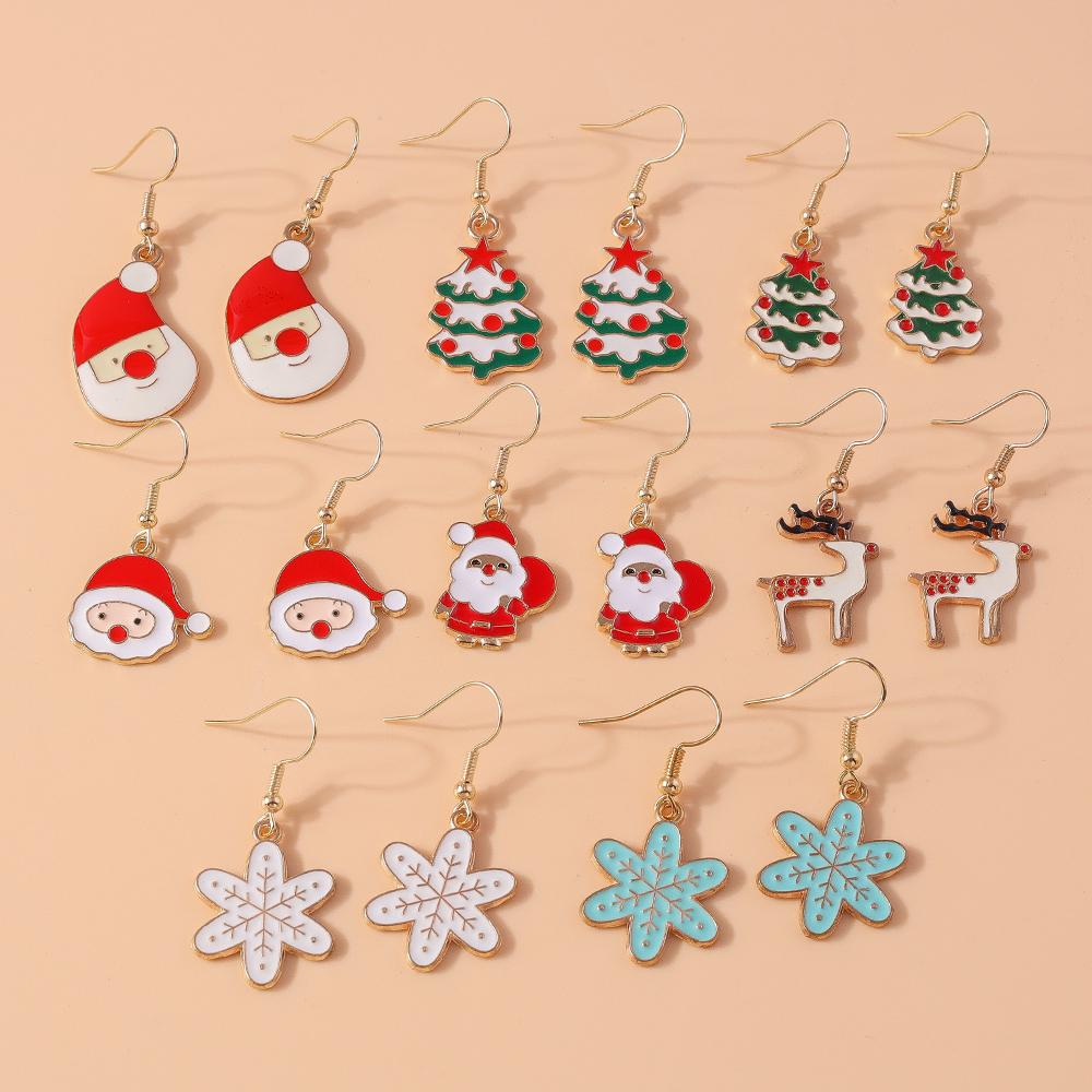 New Fashion Christmas Earrings Santa Claus Elk Snowflake Bell Snowman Earrings for Women Girls New Year Jewelry Gifts