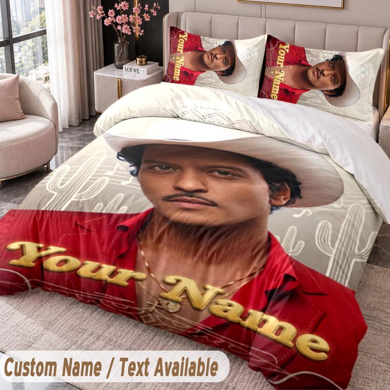 Custom Name Text 3Pcs Bedding Set Bruno Mars Duvet Cover And Two Pillowcases