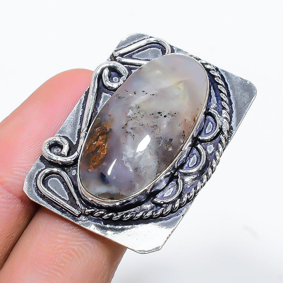 

Подарочное кольцо из натурального российского дендритного камня из стерлингового серебра 925 пробы, размер 9 V9T91