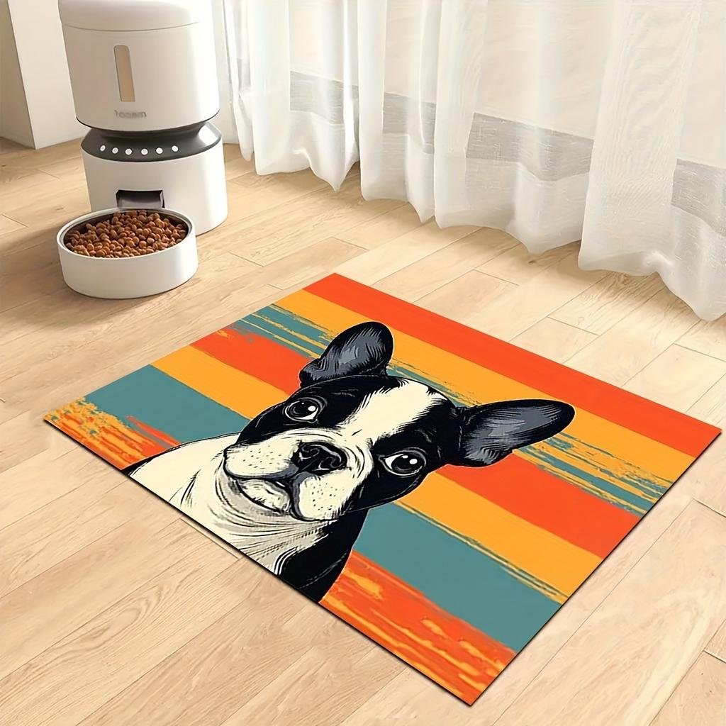 Boston Terrier Printed Pet Mat, Quick Dry Cat and Dog Pet Feeding Mat