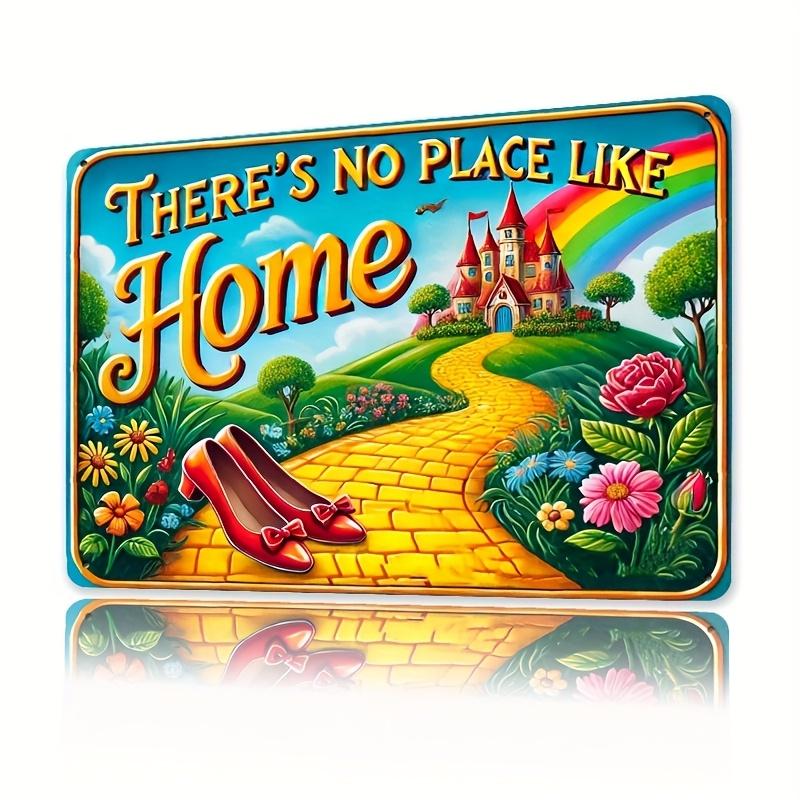 

Tin Sign Wall Art Theres No Place Like Home Tin Sign Whimsical Design with Colorful Flowers Castles 20x30cm（7.8x11.8inch）