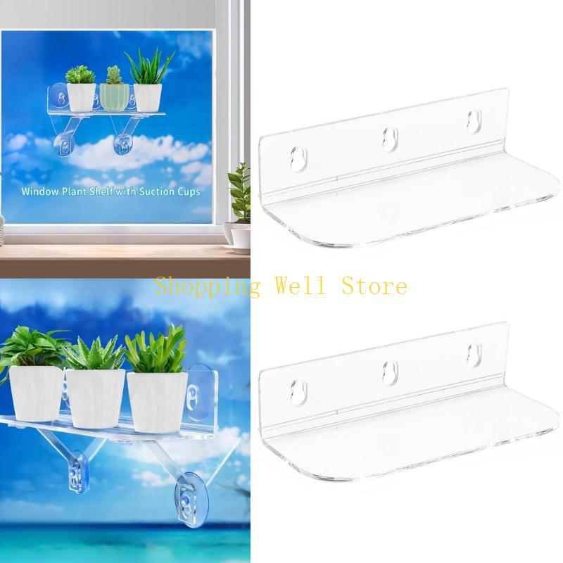 KX4B Set of 2 Sturdy Indoor Plant Shelf Acrylic Window Sill Extension with Suction Cups for Succulents and Herb Gardens