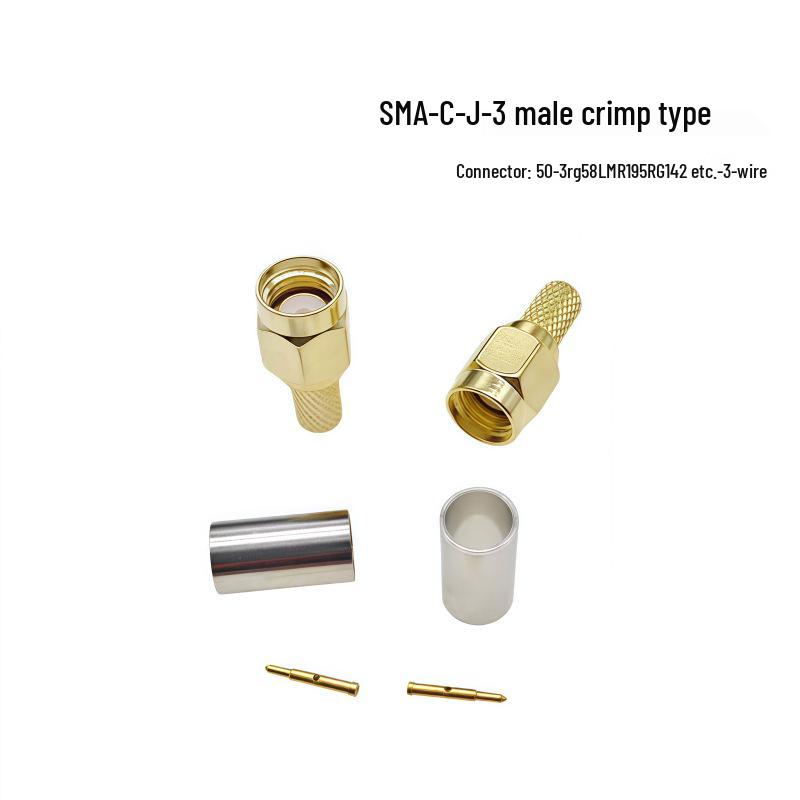Gold-Plated All-Copper SMA Male Crimp Connector for 50-3/RG58/LMR195/RG142 Cable