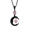 Gothic Retro Natural Rose Quartz Moon Goddess Pendant Necklace for Women Halloween Party Fashion Charm Jewelry Accessories Gifts