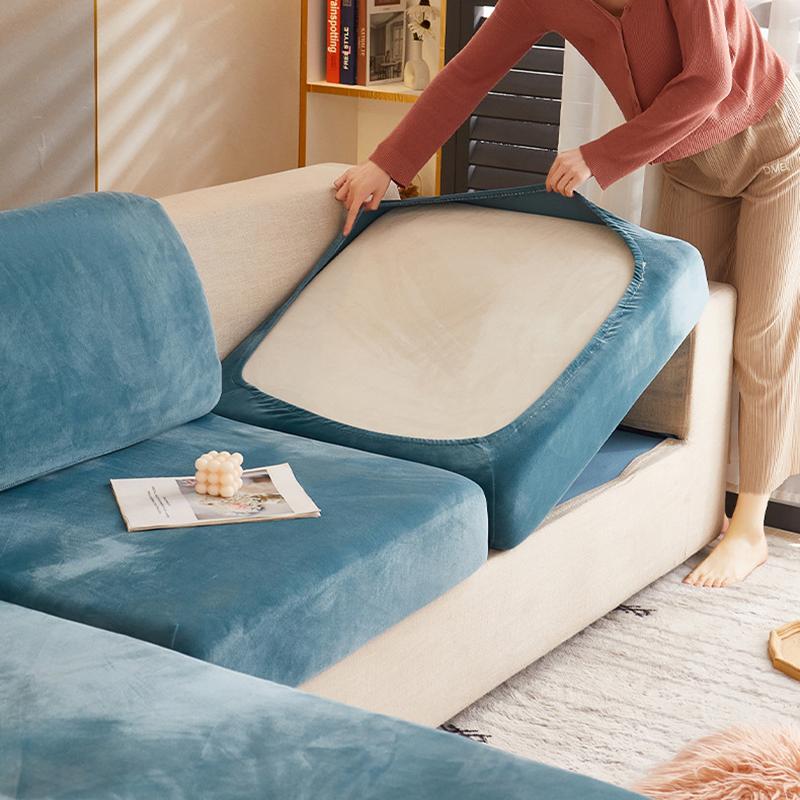 Samt-Sofa-Kissenbezug, Wohnzimmer-Ecksofa-Sitzbezug, 200 g/m², verdickter, elastischer Möbelkissenschutz