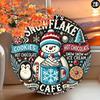 Frosty Snowflake Cafe Metal Wall Sign 8x8 Inch Round Aluminum Art for Home Office Bar Shop