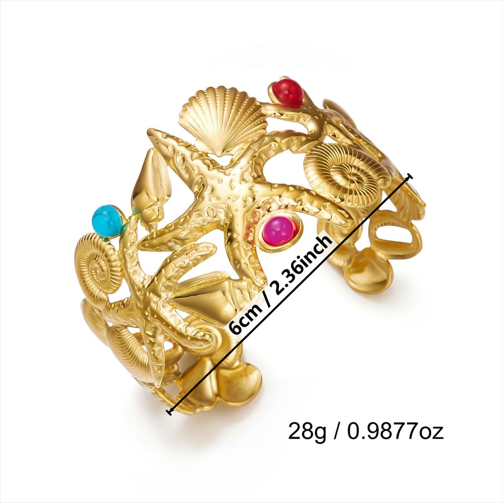 Exaggerated Metal Shell Starfish Open Bangles for Women Stainless Steel Hollow Geometry Wrap Cuff Bracelet Summer Wrist Jewelry