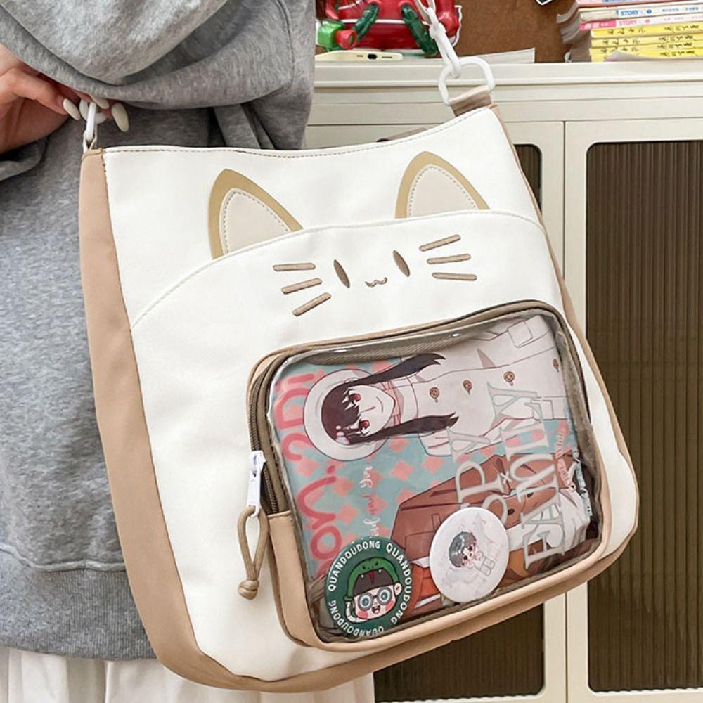 Nylon Transparent Pocket Zipper Bag Fashion Backpacks Sweet Kawaii Cat Itabag  Men