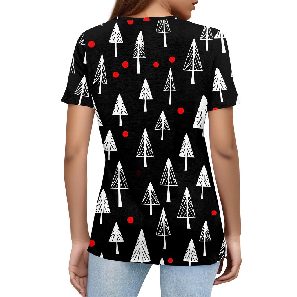 Dámské tričko Vánoční potisk Knoflík Krátký rukáv Denní Víkendová Móda Základní Véčkový výstřih Běžný Top