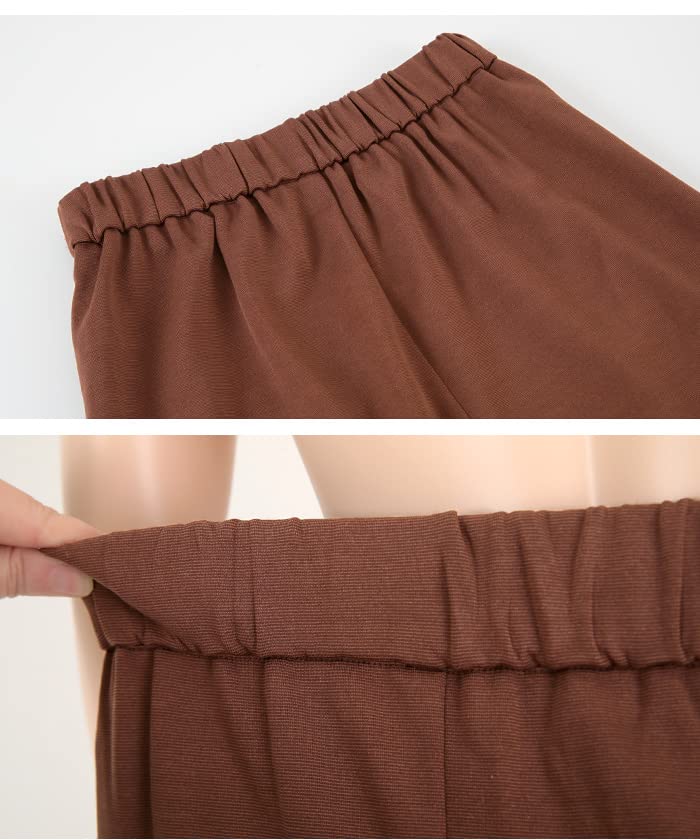 Seedless DBXM0451 Pants with Elastic Brown Women's Maxi-Length Wide-Leg Back,