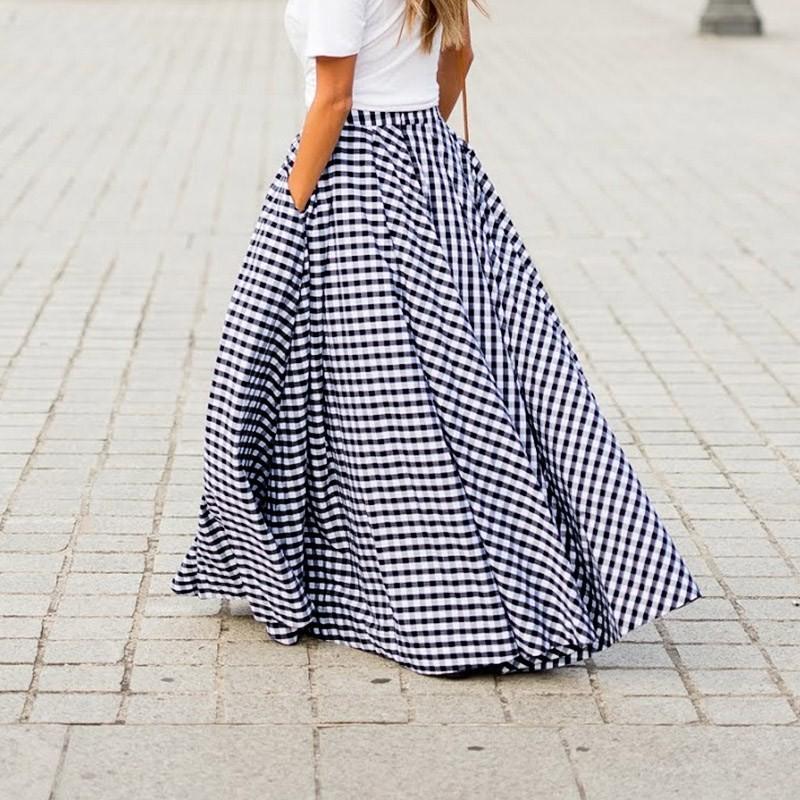 Ladies' Fashionable, Elegant, Versatile Temperament Plaid Mid Length, High Waist, Large Swing Skirt With A Sense Of Drape, Half Skirt