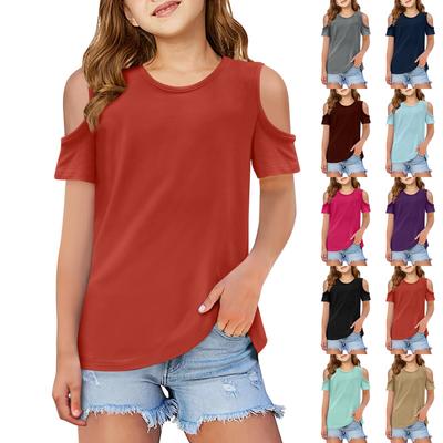 Summer Children's Fashion Off-the-shoulder T-shirt Tops With A Round Neck