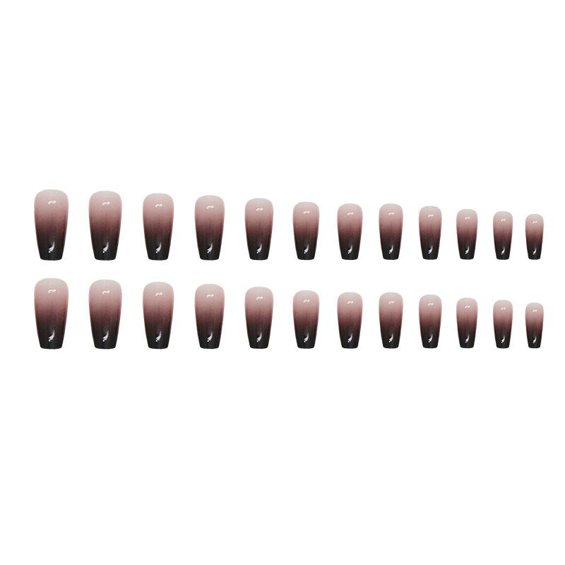 24 Pcs White Pure Desire Gradual Change Ebony Sauce Fashion Versatile Ballet Nail Fake Nail Finished Wear Nail