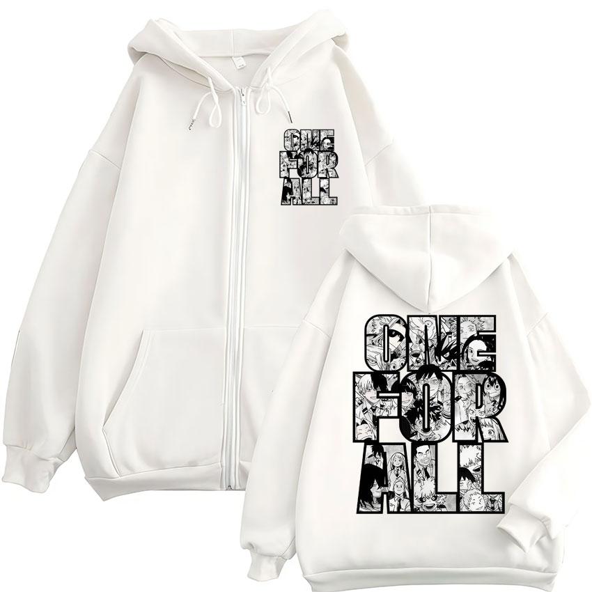 Anime My Hero Academia one for All Zipper Hoodie Men Women Vintage Harajuku Cardigan Sweatshirt Loose Fleece Casual Jackets
