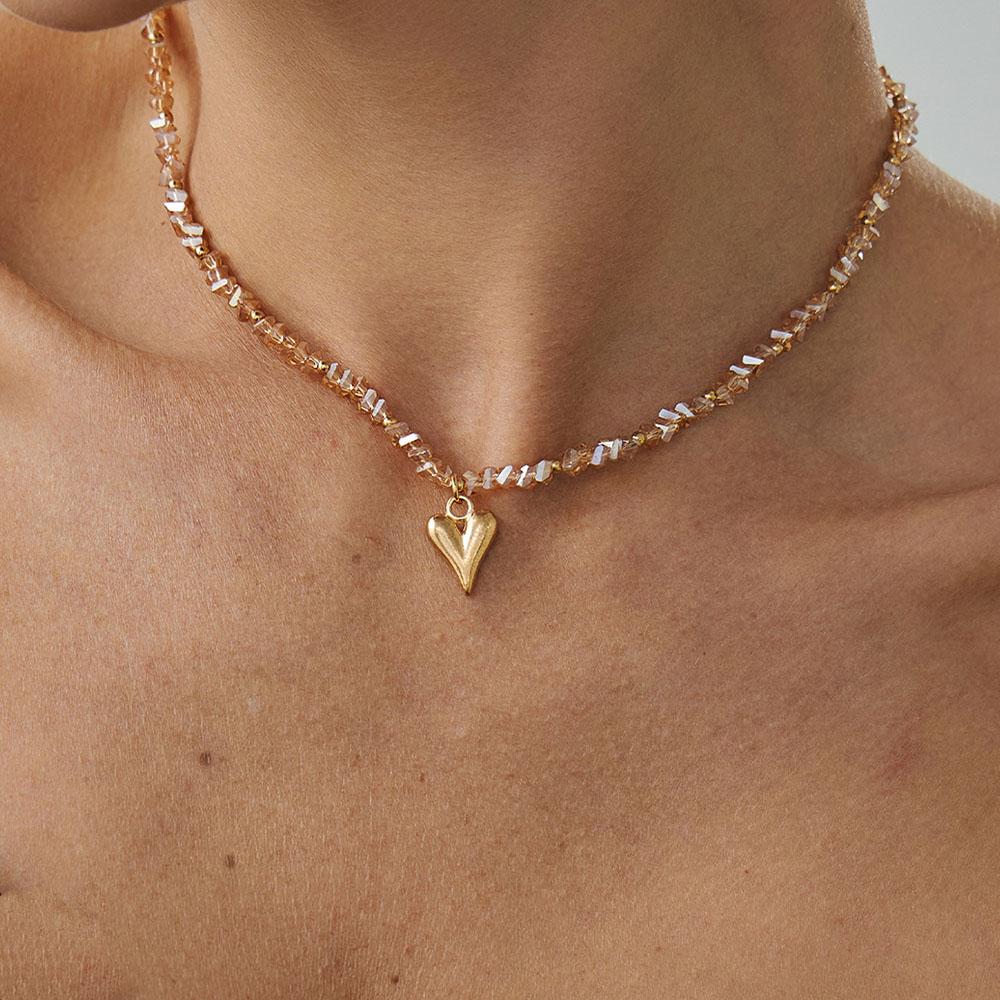

Fashion Gold Color Heart Pendant Necklace For Women Boho Geometric Transparent Crystal Chain Jewelry Valentine s Gift N520