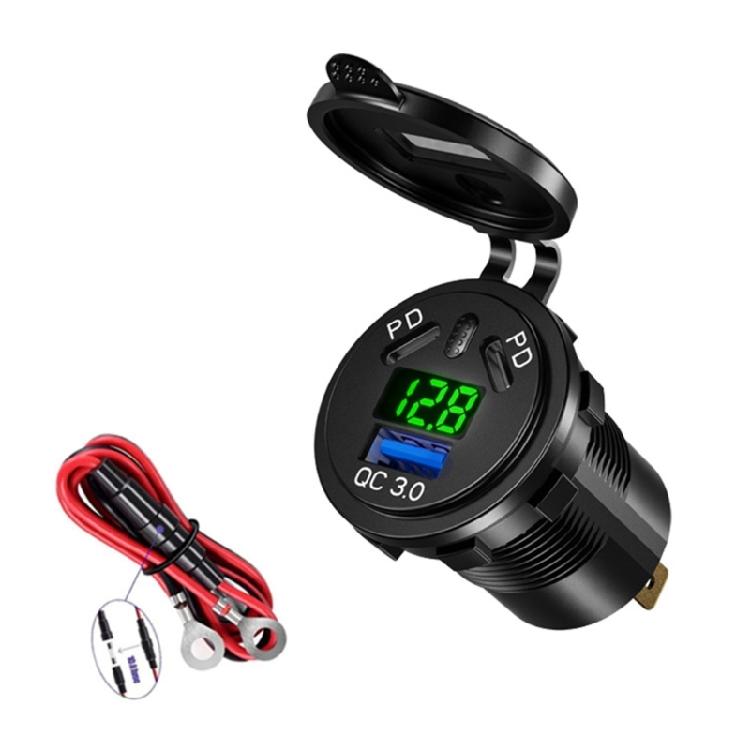 45W USB C Quick Charger 18W USB Charger Socket Waterproof with LED Voltmeter for Car Boats Marine Bus Truck Motorcycle