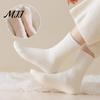 Breathable Skin Friendly Winter Footwear Women Thickened Socks, Solid Color Mid Calf Thermal Fleece Lined Warm Casual Socks for Home Use Crew