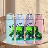 1PC Minecraft Creeper Boom Explode 750ml Color Plastic Sports Water Bottle Leakproof Flip Straw Lid Suitable for Sports Office Home Use