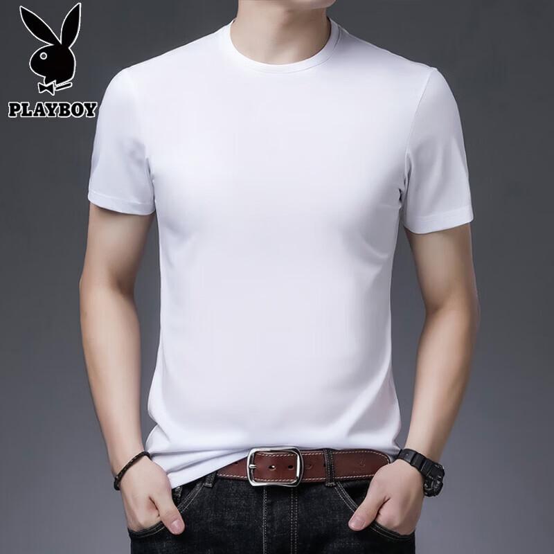 PLAYBOY Men's Silk Blend Short Sleeve Round Neck T-Shirt