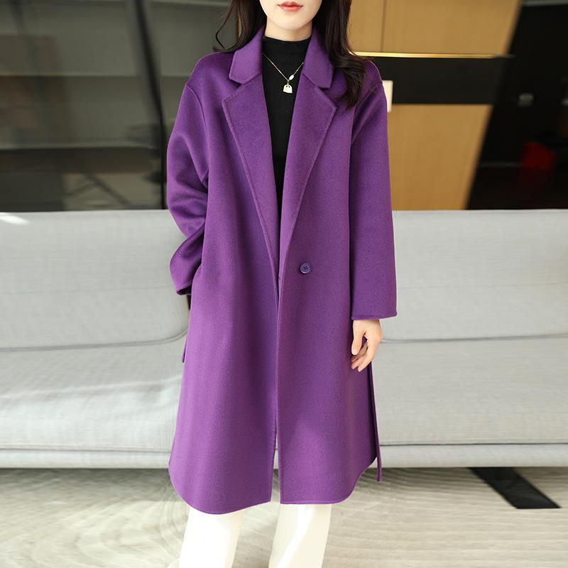

Women s Extra Long Double-Sided Wool Trench Coat with Suit Collar and One-Button Bathrobe Design XL