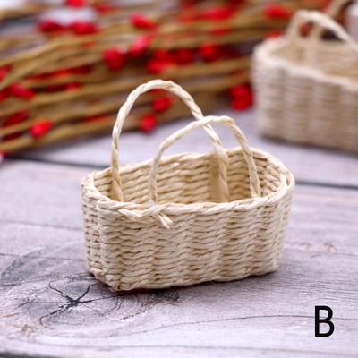 1:12 Dollhouse Miniature Storage Basket Woven Frame Flower Basket Kitchen Decor