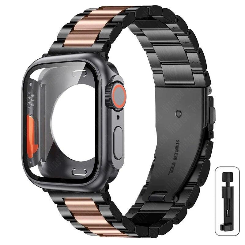 Stainless Steel Strap+case for Apple Watch 44mm 45mm 41mm 40mm Upgrade TPU Case Iwatch Series 9 8 7 6 SE 5 4 Metal Bracelet
