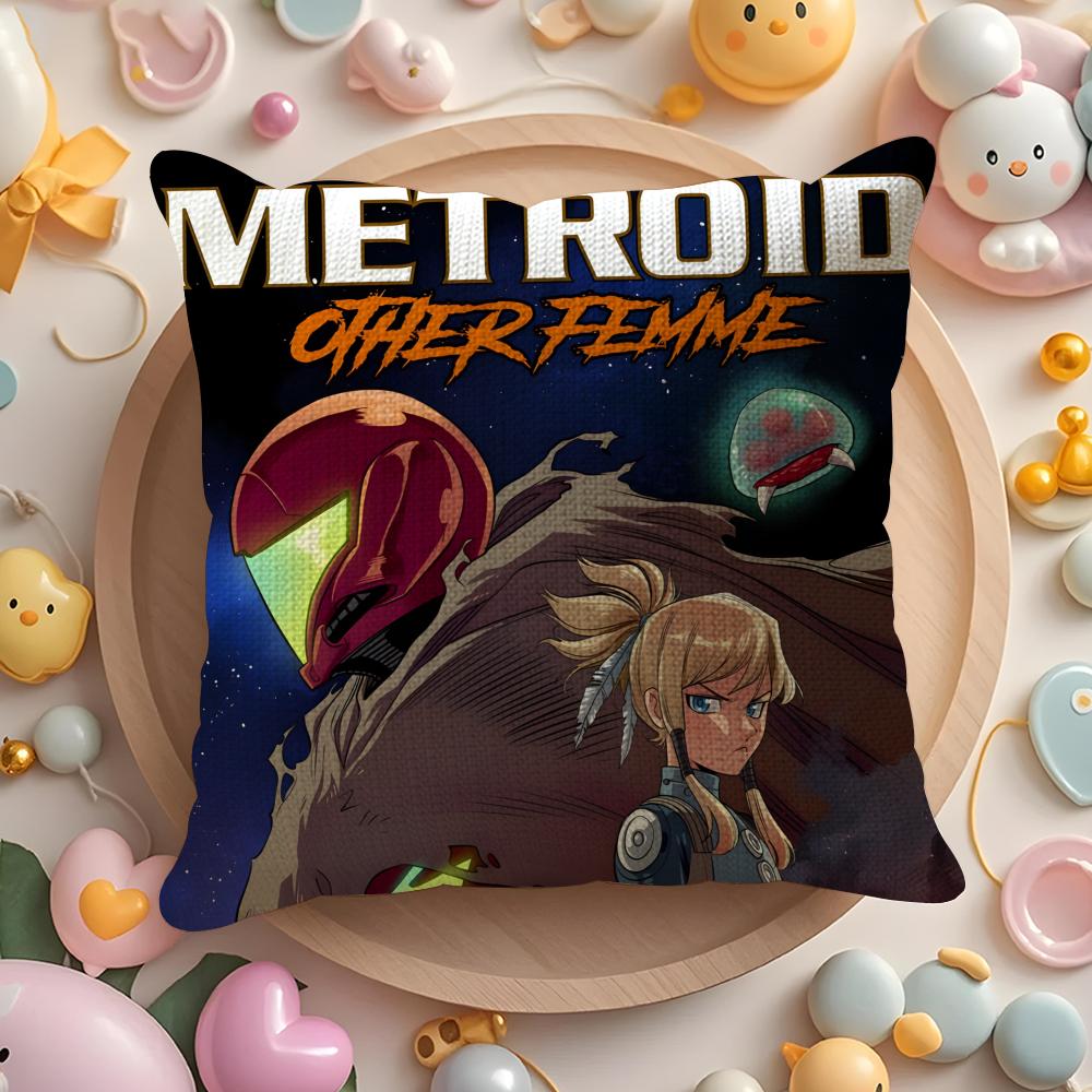 Game M-Metroid Cool Soldier Pillow Case Pattern Printed Pillowcase for Living Room Sofa Cushion Cover & Bedroom Decor