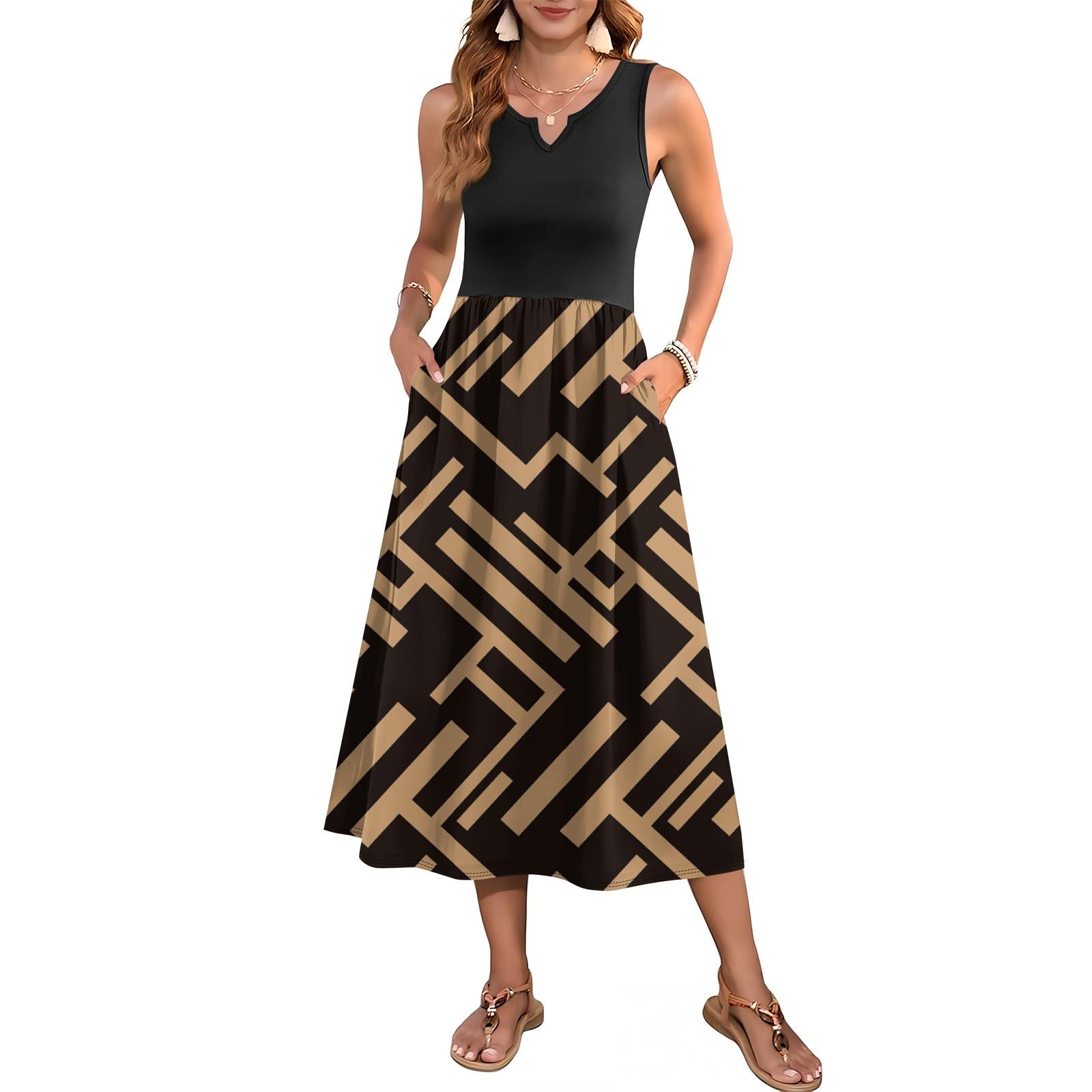 

Женское платье без рукавов с цветочным принтом и высокой талией, модное и элегантное XL тёмно-синий