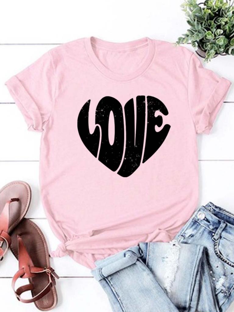 Neues Liebesherz 3D-Druck Damen T-Shirt Sommer Lustig O-Ausschnitt Y2K Oberteile T-Shirt Weiblich 90er Jahre Mädchen Lässig Damenbekleidung Valentinstag Geschenk