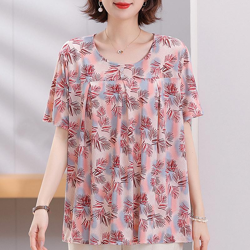 Plus Size 4XL-8XL Elegant Blouses for Women Tops Casual Loose Short Sleeve Female Shirt Summer Vintage Clothes