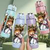 1PC Bear Snow Winter Christmas Cartoon 750ml Color Plastic Sports Water Bottle Leakproof Flip Straw Lid Suitable for Sports Office Home Use