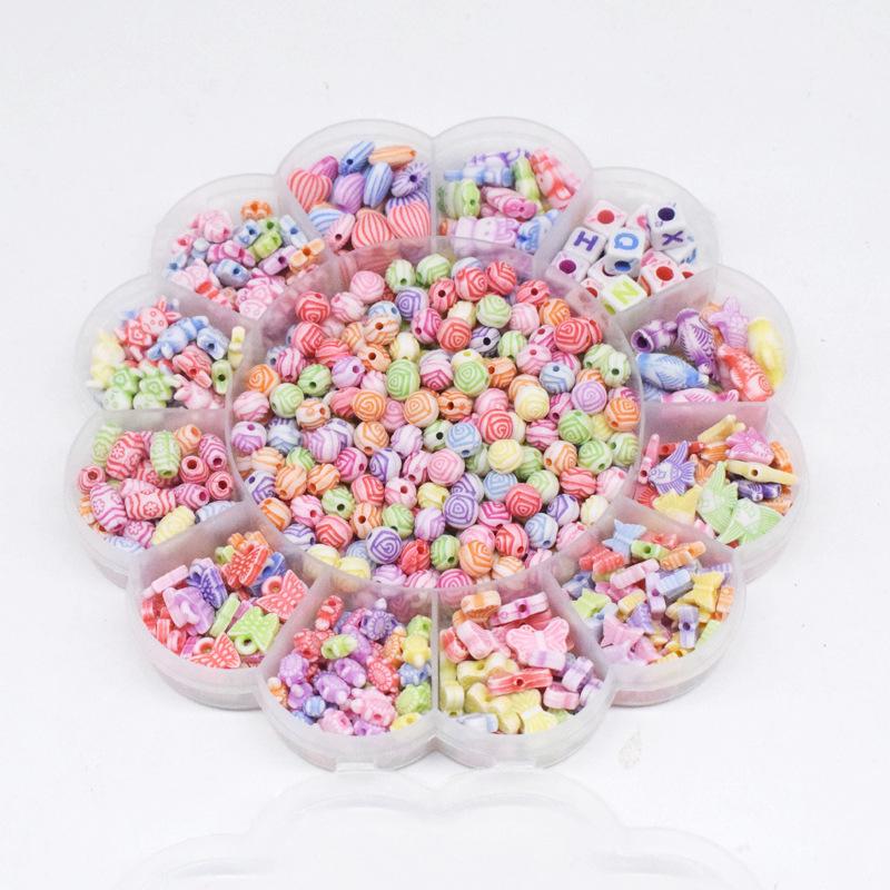 Children's DIY Handmade Beaded Toy with Accessory and Flower Type Storage Box Set Kids Educational Toys Girl Gift