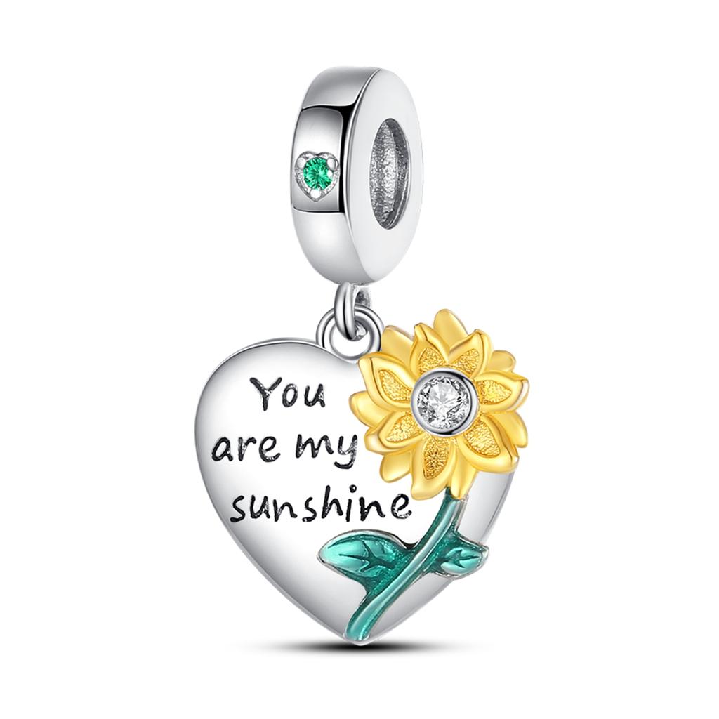 New Copper Golden Sunflowers Heart Charms Beads Fit Original Bracelets Necklace Party Diy Jewelry