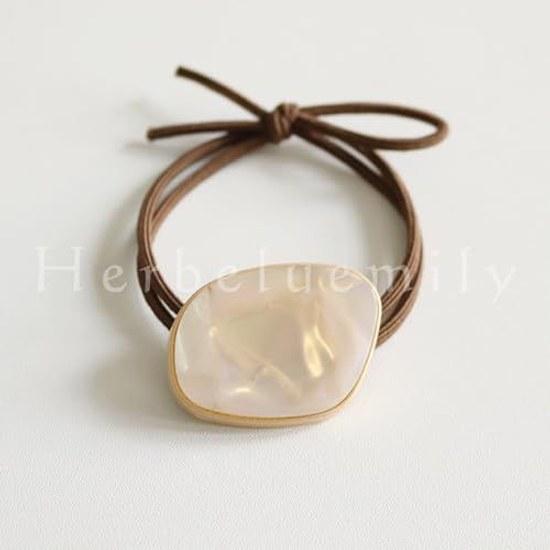 Herbeluemily Hair Tie Rubber Simple Accessory Elegant Charm Decorated (Shell Beige) HM-0093-R03-A