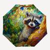 1pc Stained Glass Raccoon Design Automatic Folding Umbrella - Portable 3-Fold Design with Iron Frame - Outdoor for Fans, Travelers, Daily Use - Perfec