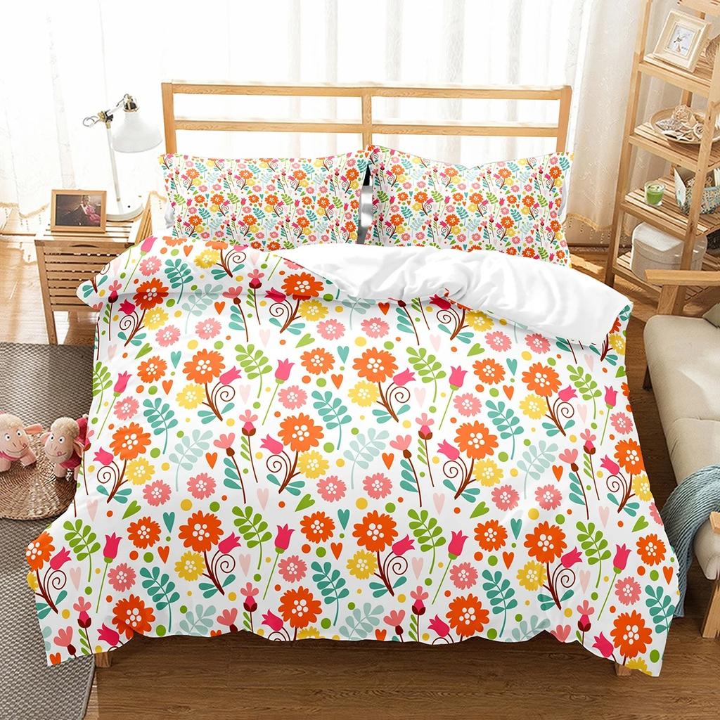 Hibiscus Floral Duvet Cover Twin King Size Tropical Palm Leaves Bedding Set,Botanical Flower Comforter Cover for Girl Teen Room