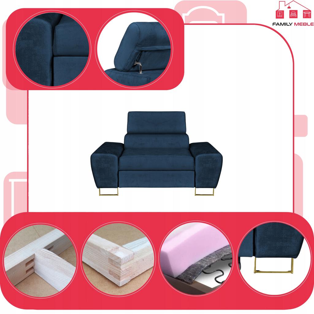 Bosso Lounge Chair Family Furniture Navy Blue Velvet Recliner Headrest