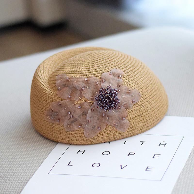 202605-2508325 summer grace Female irregular stewardess grass beret hat Vintage Versatile Lace Flowers women Leisure painter cap