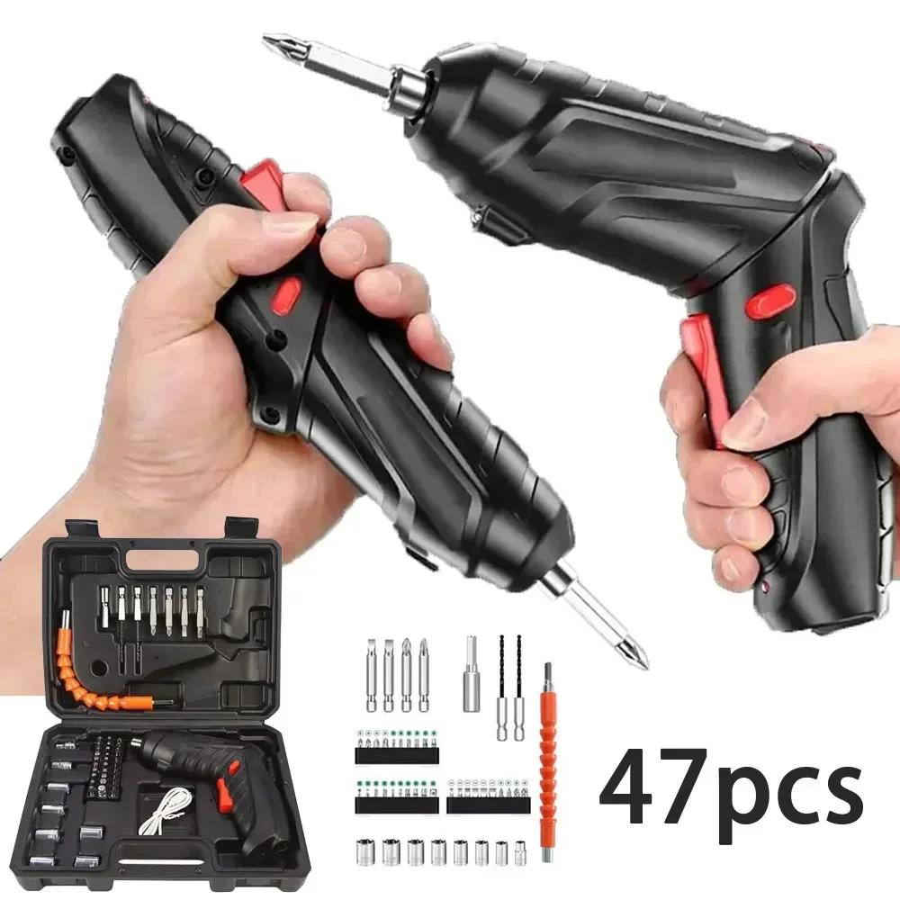 2/47PCS 3.6V Screwdriver Drill Set Cordless Straight Handle Pistol Electric Powerful Mini Screwdriver Home Power Tools