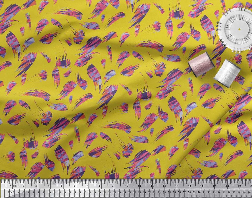 Soimoi Japan Crepe Satin Fabric Brush Stroke Abstract Print Fabric by Metre 42 Inch