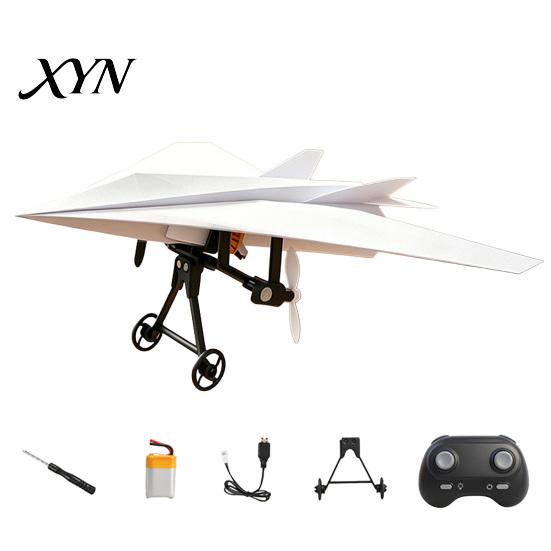 DIY Paper Plane Set RC Airplane Kit, Remote Control Electric Module with Gyro Aircraft Launcher Component Stabilizer, Dual Propellers, for Beginner