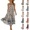 Damen Sommer Blumenprint Verstellbarer Träger Tasche Bohemian Lässig Strandurlaub Sommerkleid Locker Sitzend Ärmelloses Kleid