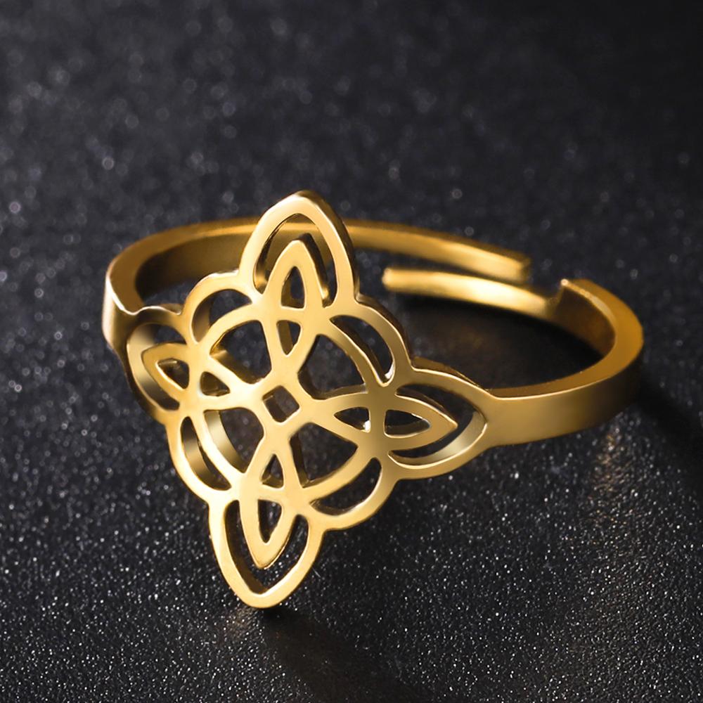 Dawapara Witch Knot Ring for Women Stainless Steel Adjustable Finger Rings Celtics Quaternary Witchcraft Good Luck Amulet