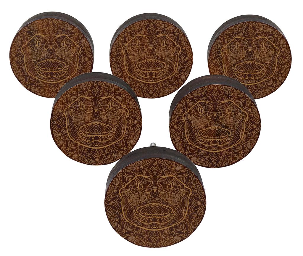 IBA Indianbeautifulart Brown Engraved Knobs 10 Pc Furniture Wooden Scallop Knobs Rustic Drawer