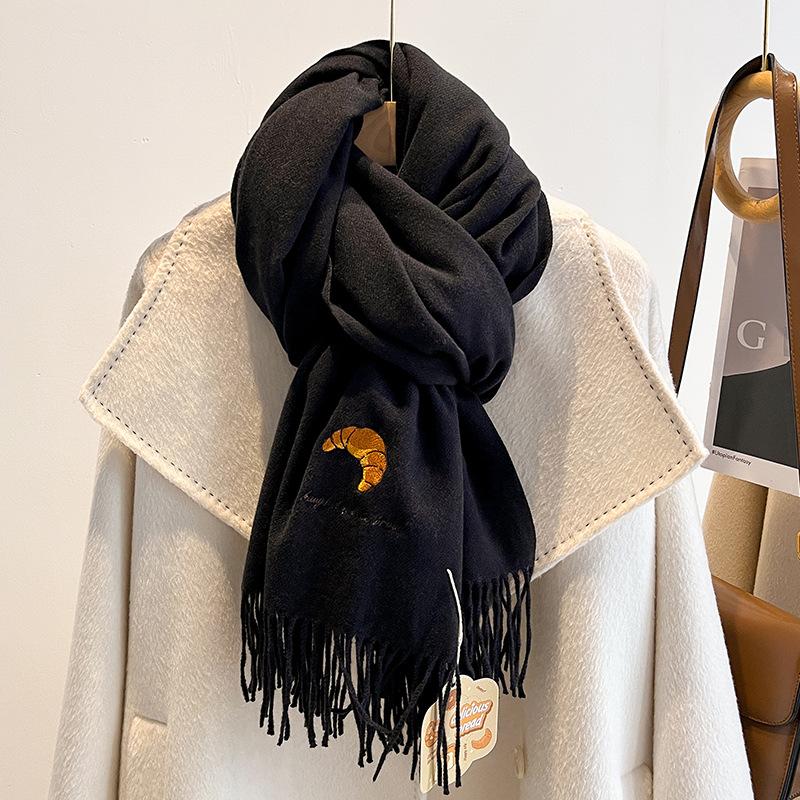 New Autumn and Winter Scarf Women's Imitation Cashmere Embroidered Scarf Men's Warm Couple Versatile and Cute Student
